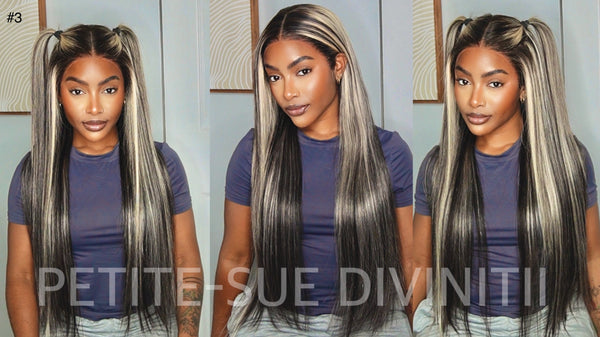 13×4 Blonde Highlights Black with #613 Blonde straight 26" wig