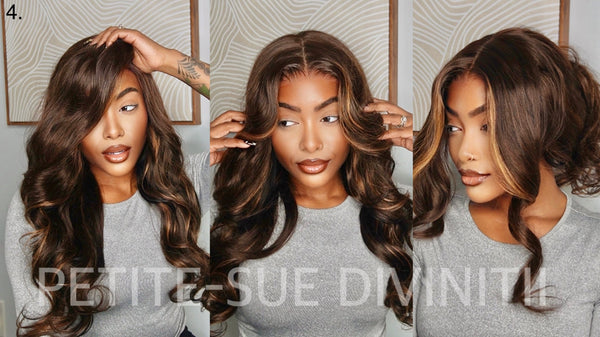 Bye Bye Knots Glueless Wig 7x5 Pre Cut Lace Closure  Wig Espresso Brown with HighlightsBodywave Put on and Go Wig