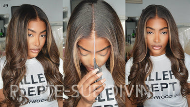 Wavy Dark Brown with Caramel Blonde Money Piece Highlights Maxipart Glueless 10x6 Lace Closure Wig