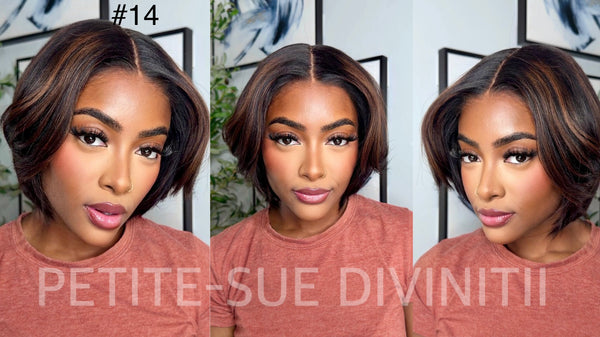 Full Layered Cut Yaki Bob With Curtain Bangs Brown Highlight Glueless Invisible Lace Front Wig