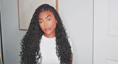 Full Lace Knotless Boho Curls Braided Invisi Drawstring Wig